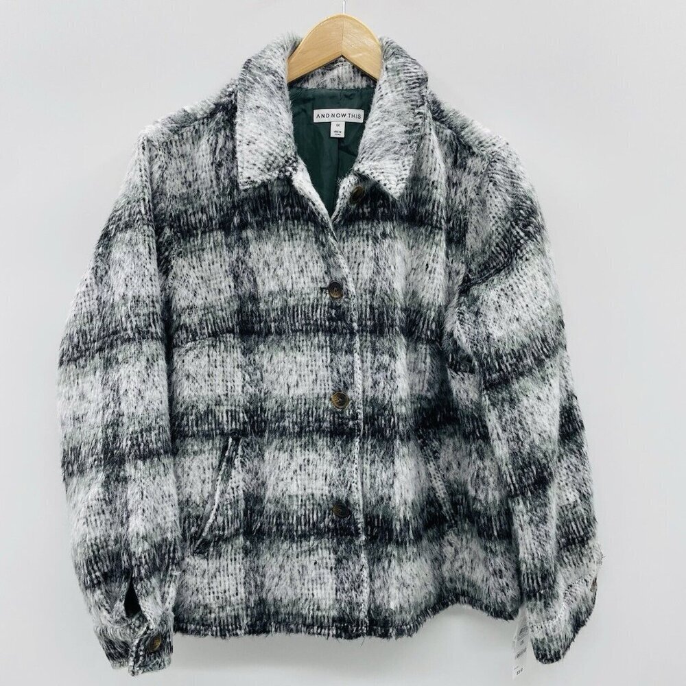 And Now This Womens Trendy Plus Size 0X Meadowland Plaid Shirt Jacket Green $60